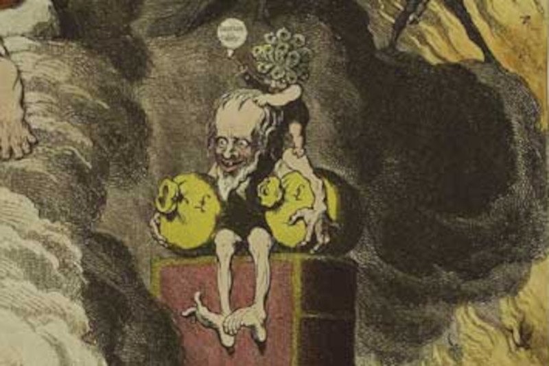 Shakespeare Sacrificed: Or the Offering to Avarice by James Gillray, published by Hannah Humphrey June 20, 1789, detail.
